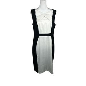 Connected Apparel Black White Sheath Sleeveless Dress 12 Business Casual Classic